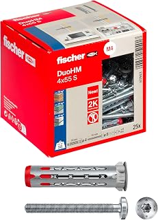 Fischer DuoHM 572923 Ø 8 mm with Torx Screw M4 x 55 mm, 25 Plugs for Plasterboard in Metal and Nylon without the Need for Pliers,