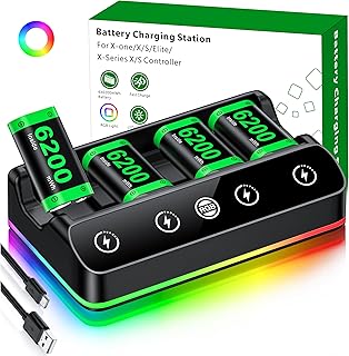 DINOSTRIKE 4X 6200mWh Battery Pack Compatible with Xbox One/Series S/X Controller Charging Station【Extended USB C Cable】 Rechargeable Battery Pack for Xbox