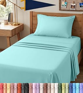 Twin XL Sheets Set, 3 Pieces 16" Deep Pocket Hotel Luxury Sheets, Spa Blue