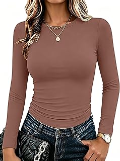 Zeagoo Womens Long Sleeve Slim Fit Going Out Tops Round Neck Shirts