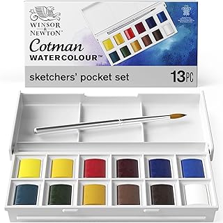 Winsor & Newton, Cotman Watercolour, 'Sketchers' Pocket Set' , 12 x Half Pans + 1 x Travel Brush, Pack of 1
