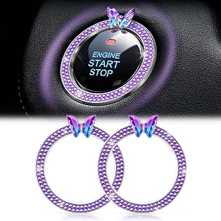 LivTee 2 PCS Crystal Bling Butterfly with Double Rhinestone Car Engine Start Stop Decoration Ring, Car Interior Accessories for Women, Push to Start Button Cover Sticker, Automotive Decals, Purple