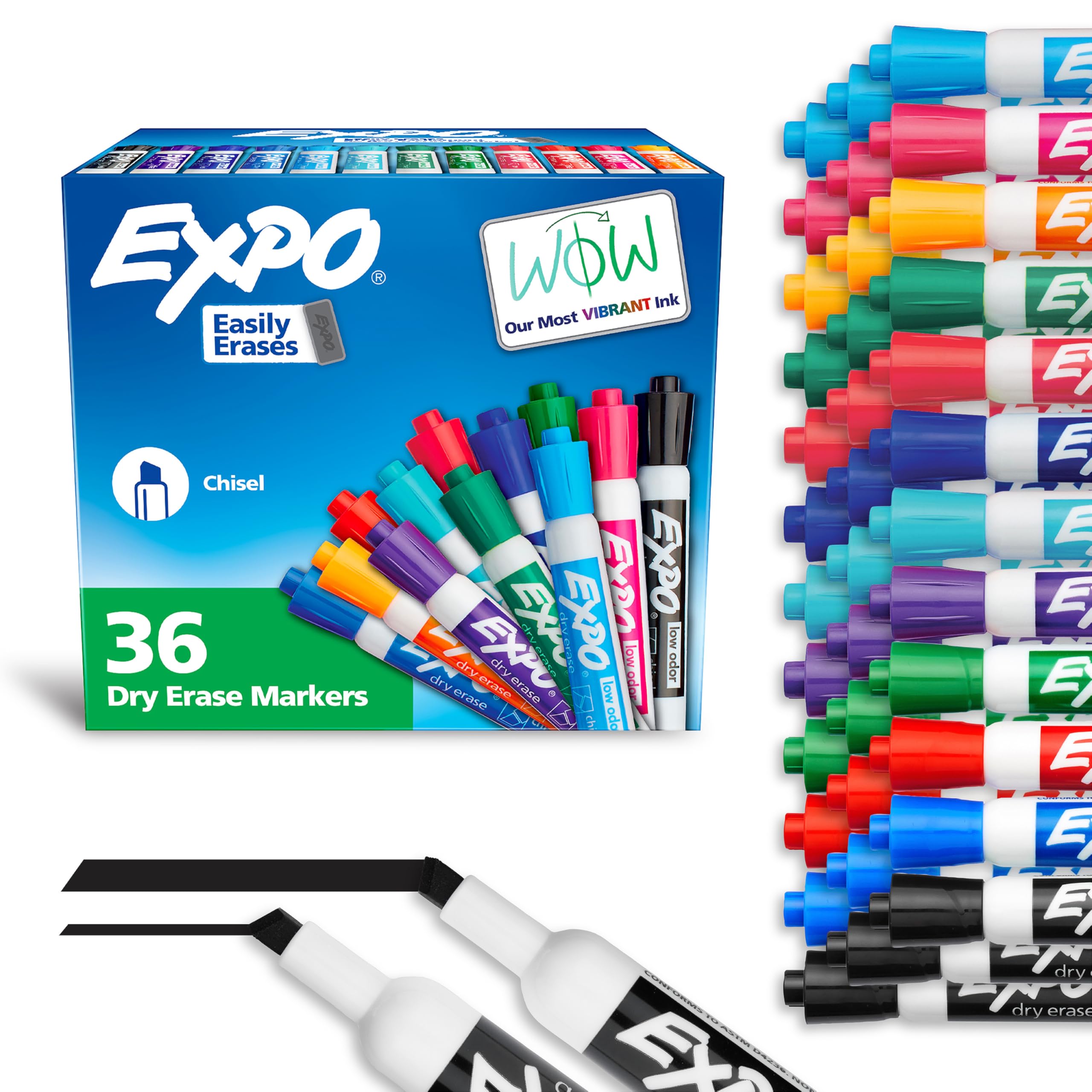EXPO Dry Erase Markers, Low Odor Ink, Assorted Fashion Colors, Chisel Tip, 36 Co
