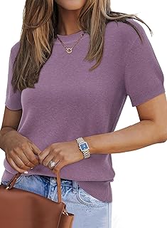 Arach&Cloz Women's Wool Blend Short Sleeve Sweater Business Casual Tops