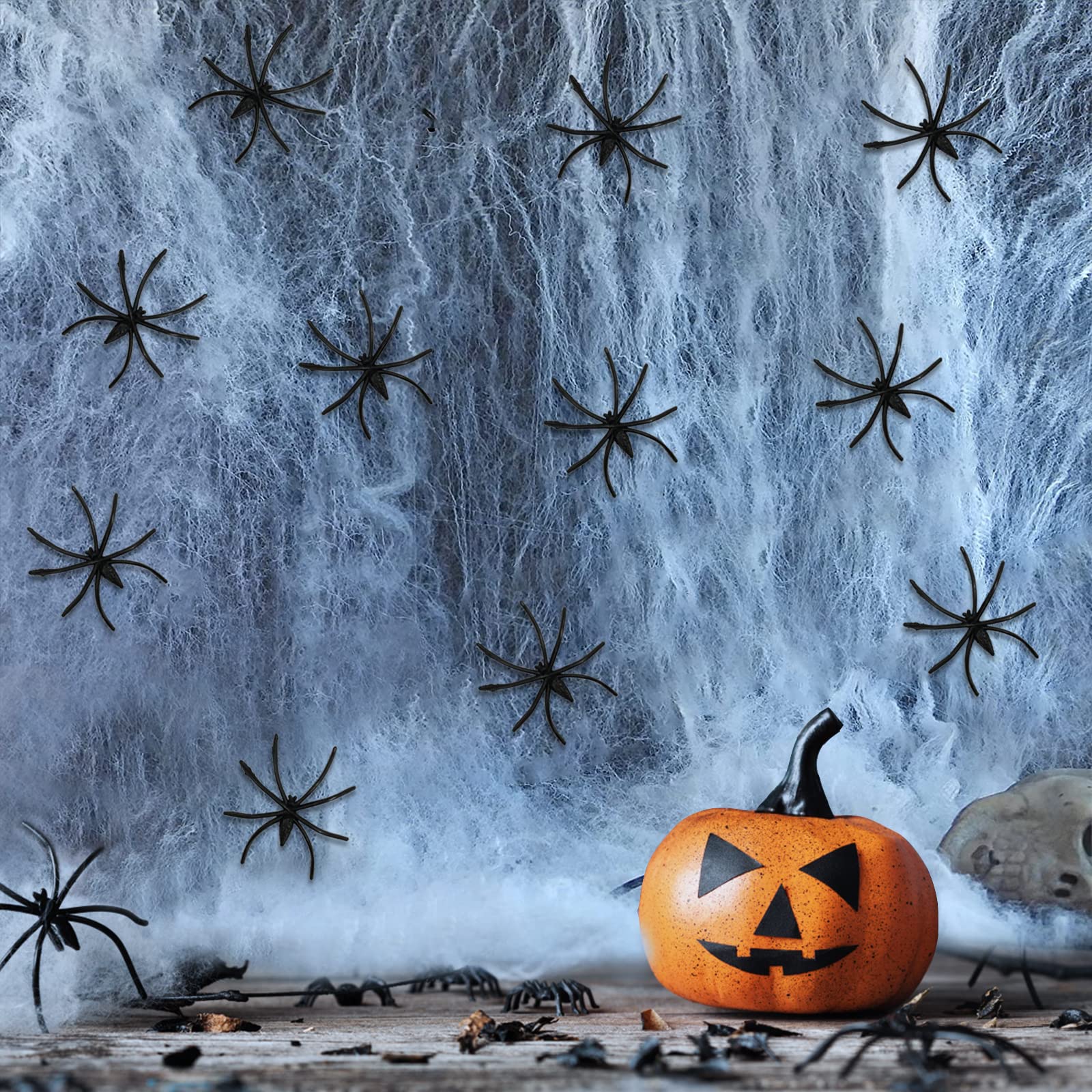 Jsdoin 60g Halloween Spider Web Decoration, with 30pcs Fake Spiders, Stretchable