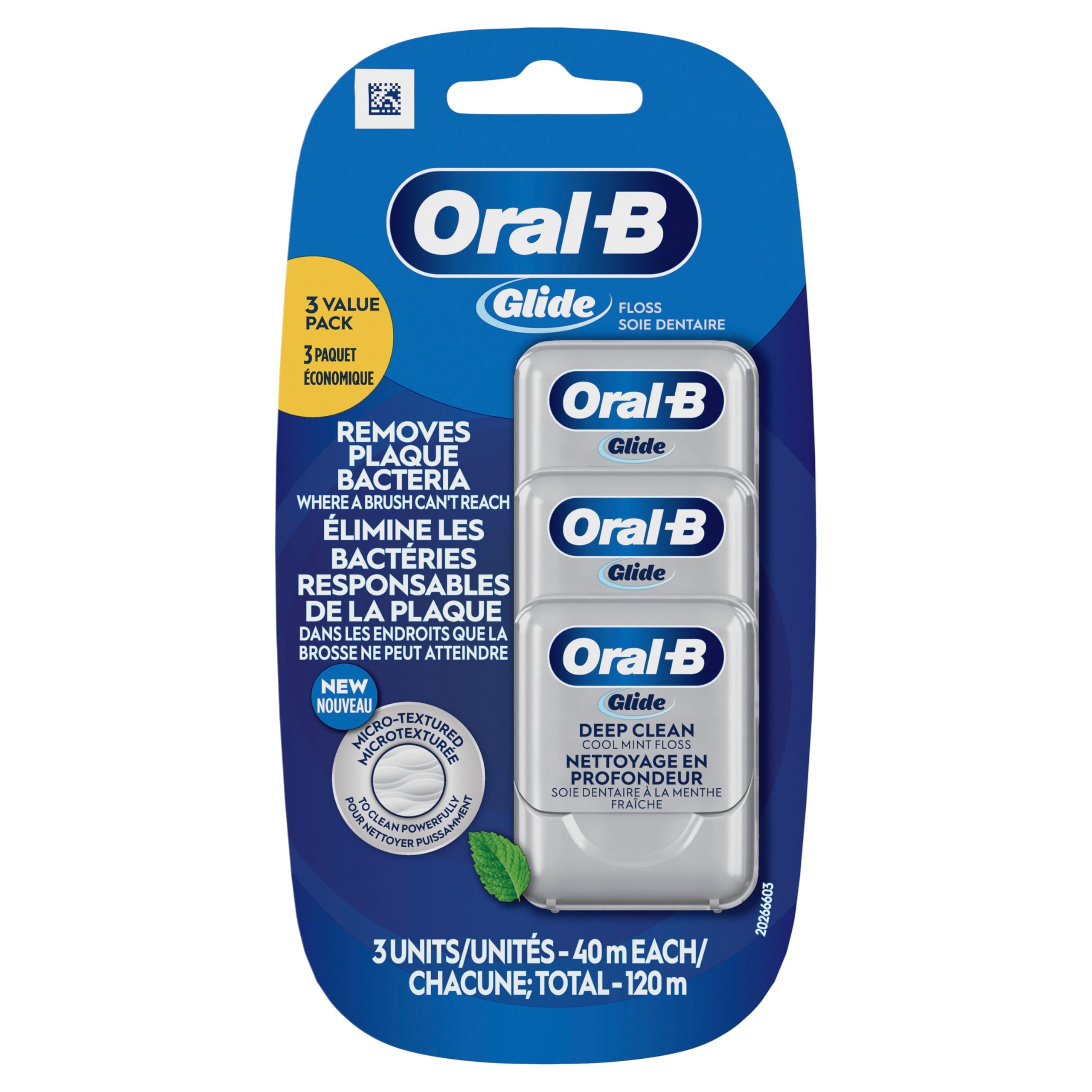 Oral-B Glide Deep Clean Cool Mint Dental Floss, Value 3 Pack (40m Each)