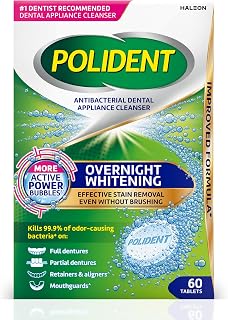 Polident Antibacterial Dental Appliance Cleanser Tablets, 60 Count | Overnight Whitening, Antibacterial Denture Cleanser Tablets, Effective Stain Removal Without Brushing