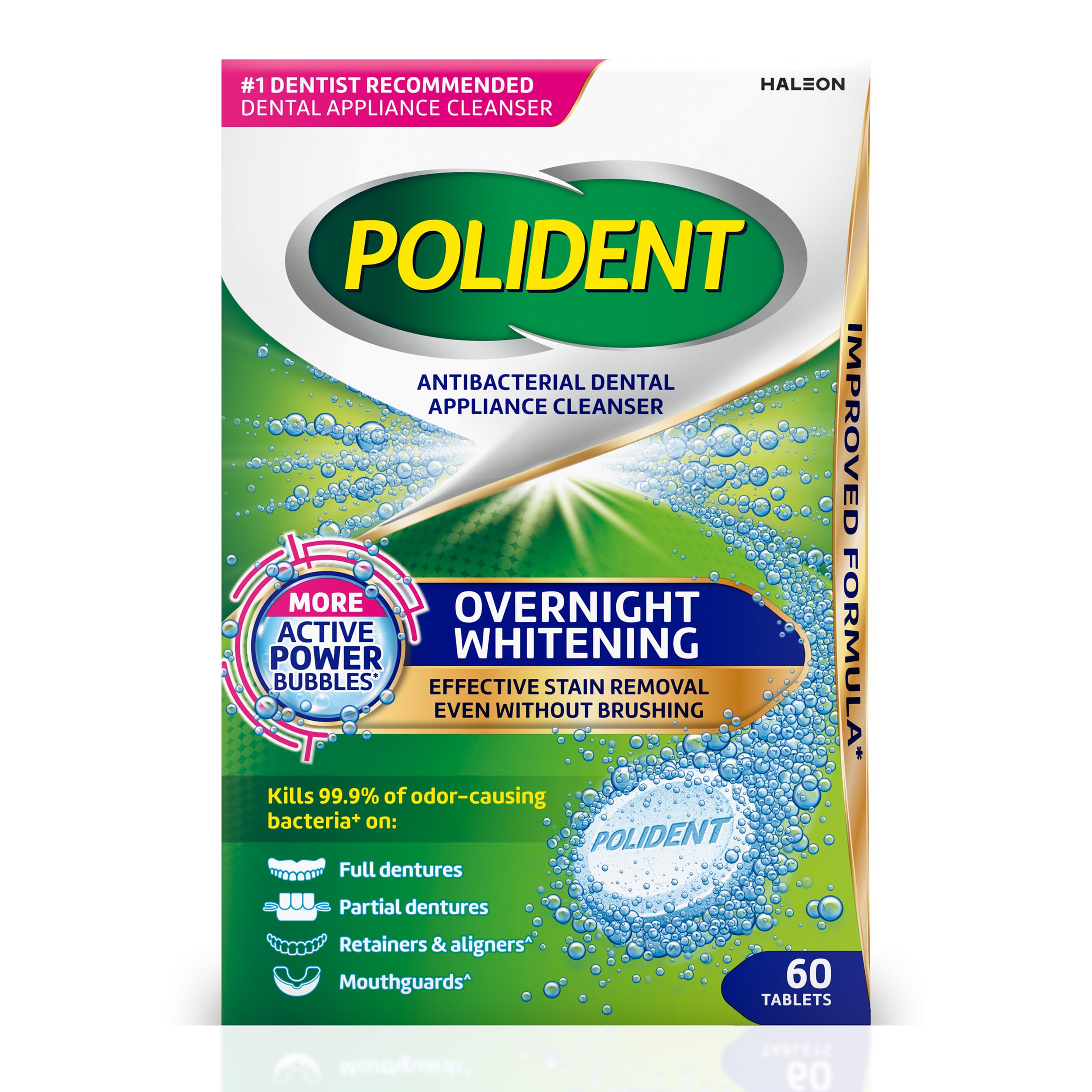Polident Antibacterial Dental Appliance Cleanser Tablets, 60 Count | Overnight W