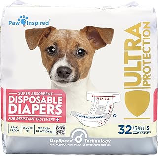Paw Inspired 32ct Disposable Dog Diapers | Female Dog Diapers Ultra Protection | Diapers for Dogs in Heat, Excitable Urination, or Incontinence (Small)