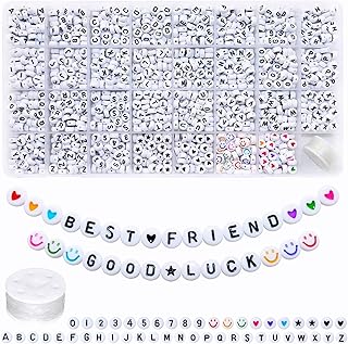 Amaney 1600pcs Acrylic Alpabet Letter Beads,31 Styles,Heart,Number,Star and Smiley Beads,4x7mm for Jewelry Making Bracelets Necklaces Key Chains
