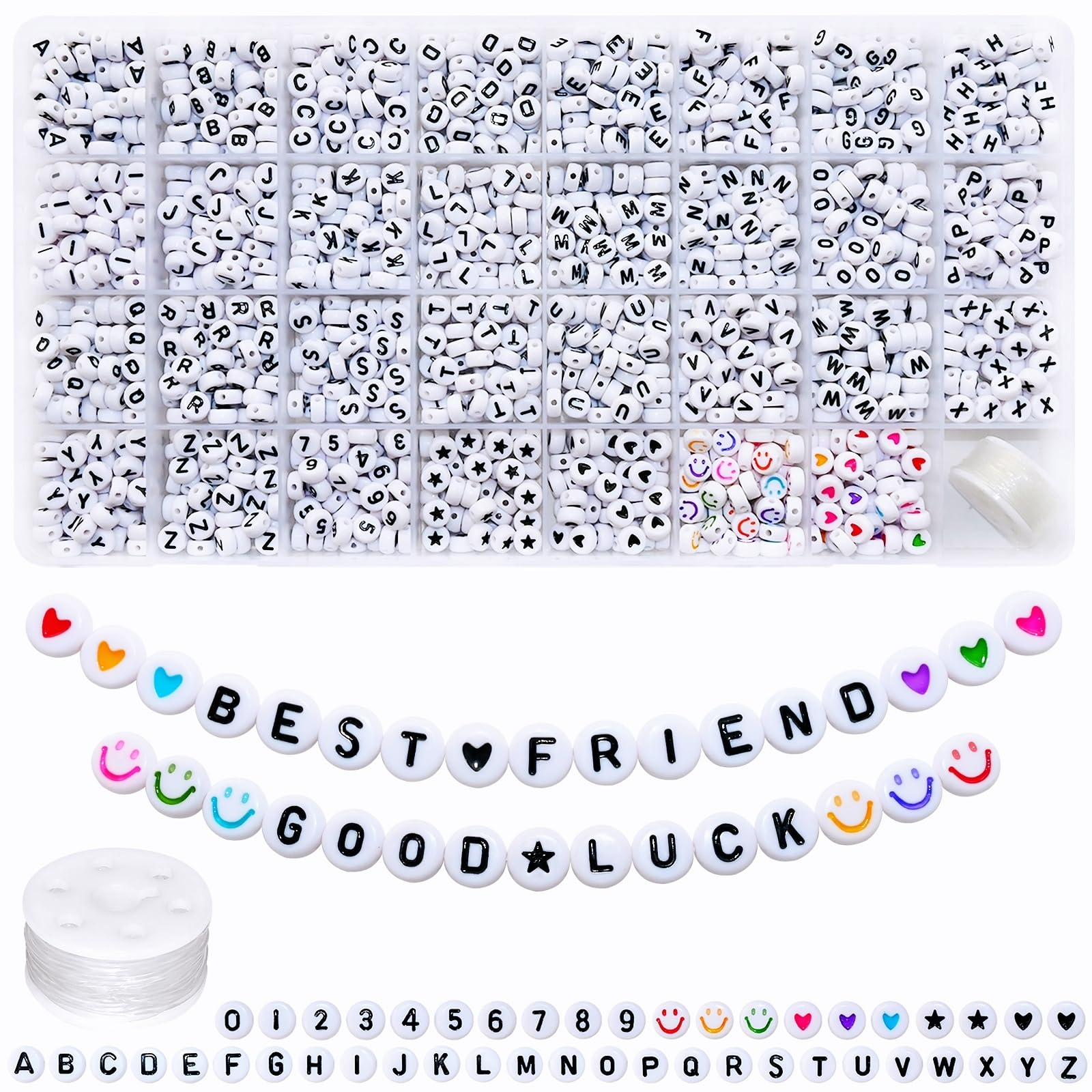 Amaney 1600pcs Acrylic Alpabet Letter Beads,31 Styles,Heart,Number,Star and Smil