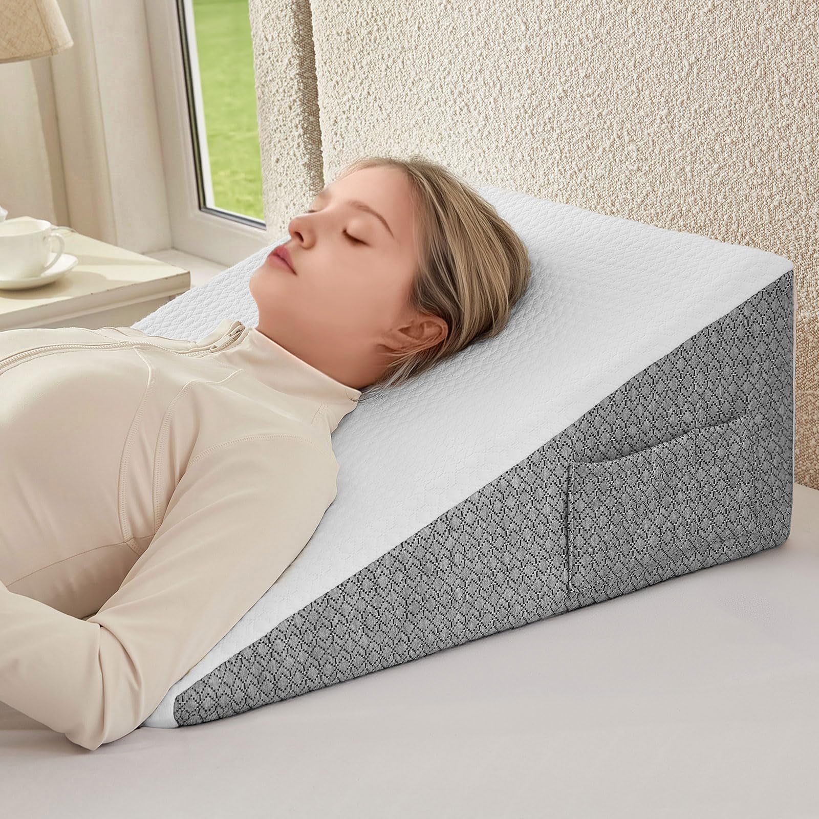 Wedge Pillow for Sleeping, 10 inch Bed Wedge Pillow for Acid Reflux Relief, Slee