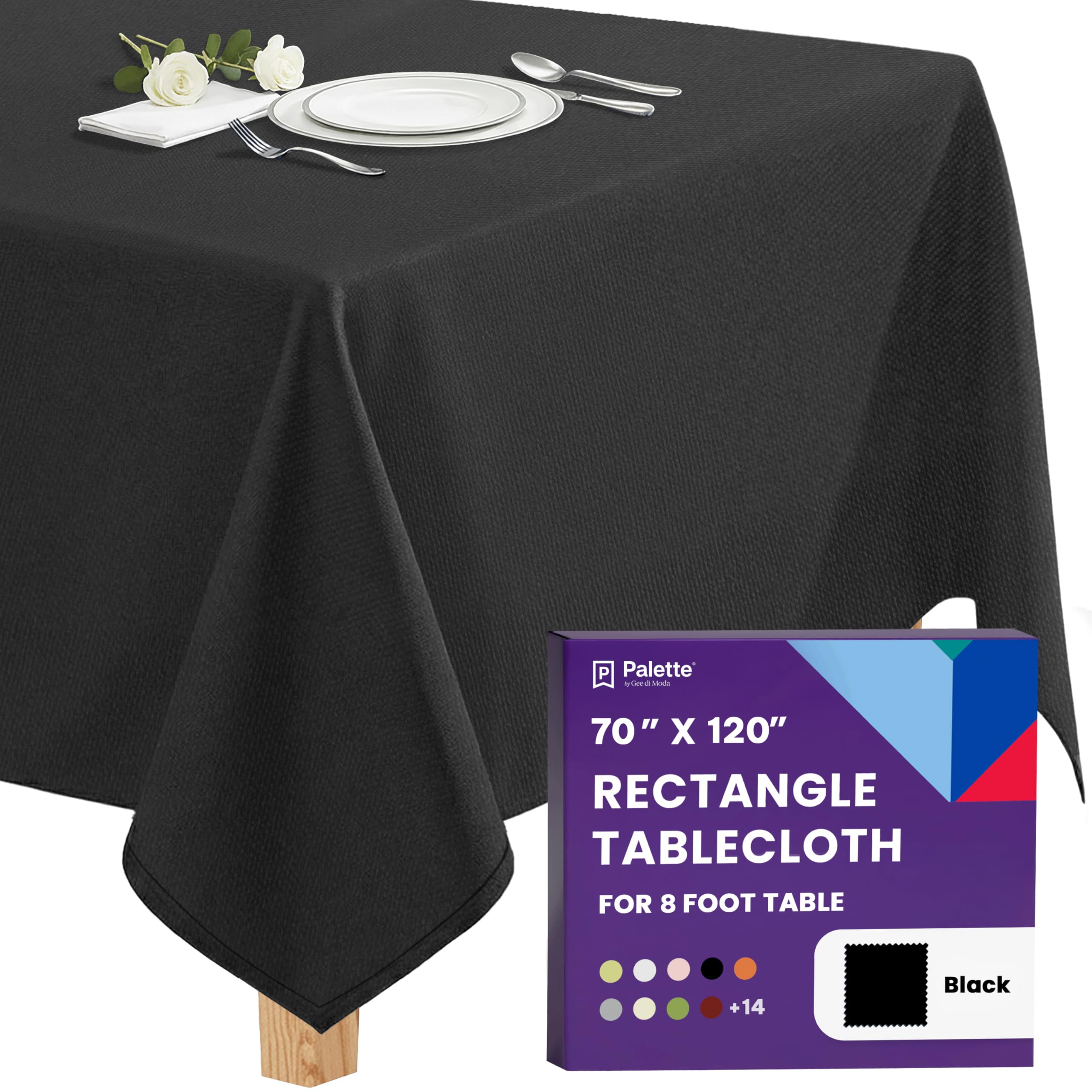 Gee Di Moda Rectangle Tablecloth - 70 x 120 Inch Black Table Cloth for 6 or 8 Fo
