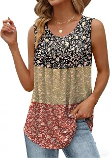 Zeagoo Canotte estive da donna, vestibilità ampia, stile bohémien, plissettate, senza maniche, girocollo, elegante, casual, tunica, camicette alla moda