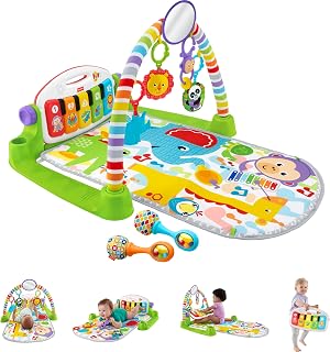 Fisher-Price Deluxe Kick & Play Piano Gym & Maracas, Ages 0+ Months | Baby Playmat, Musical Learning Toy & 2 Soft Rattles, Developmental Activities for Newborn to Toddlers