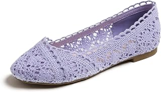 Feversole Round Toe Crochet Ballet Crochet Flats Women's Comfy Breathable Shoes