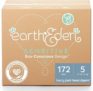 Earth &amp; Eden Sensitive Baby Diapers, Size 5, No Harsh Chemicals, 172 ct | Eco-Conscious, Hypoallergenic, No Harsh Chemicals, Dermatologically Approved