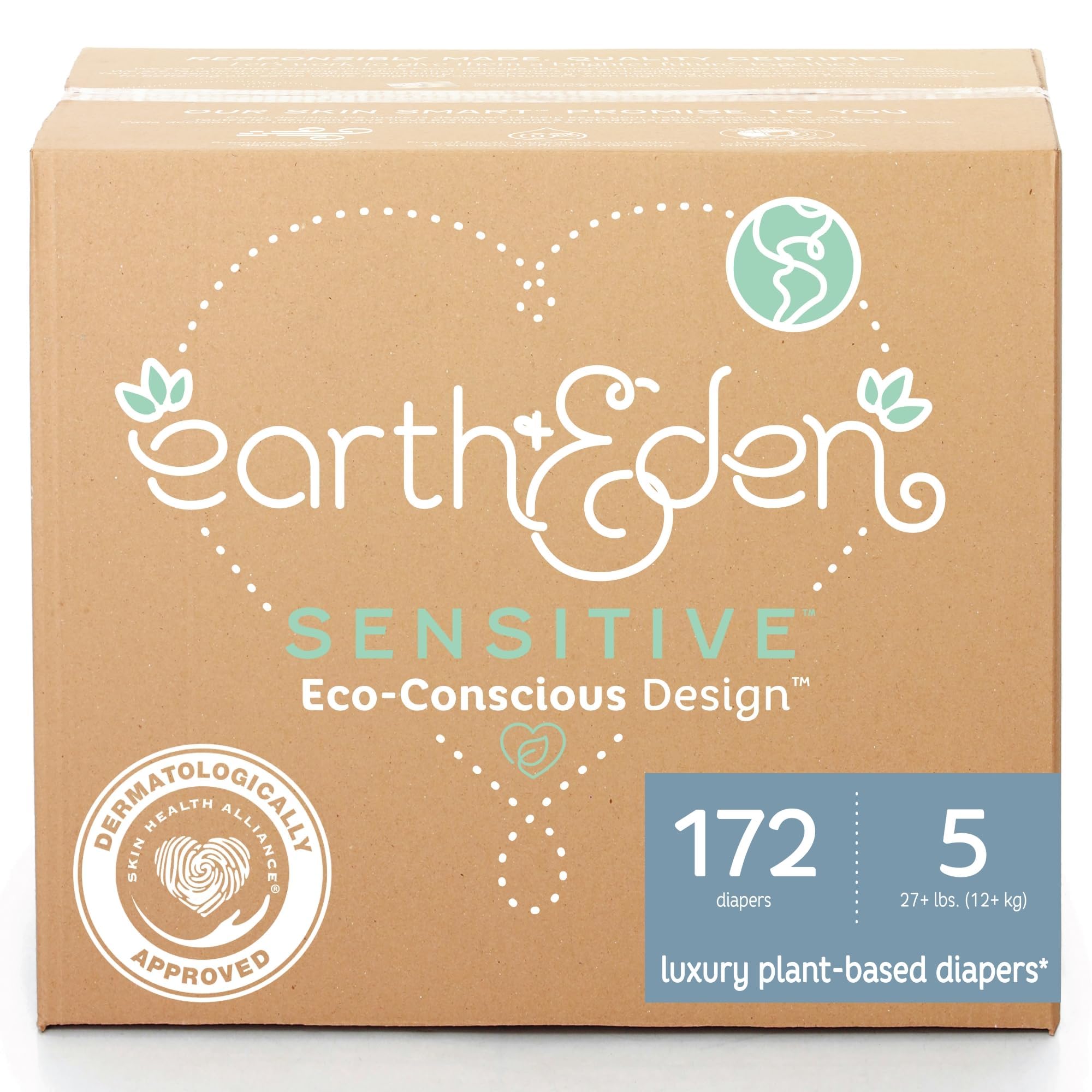 Earth & Eden Sensitive Baby Diapers, Size 5, No Harsh Chemicals, 172 ct | Eco-Co