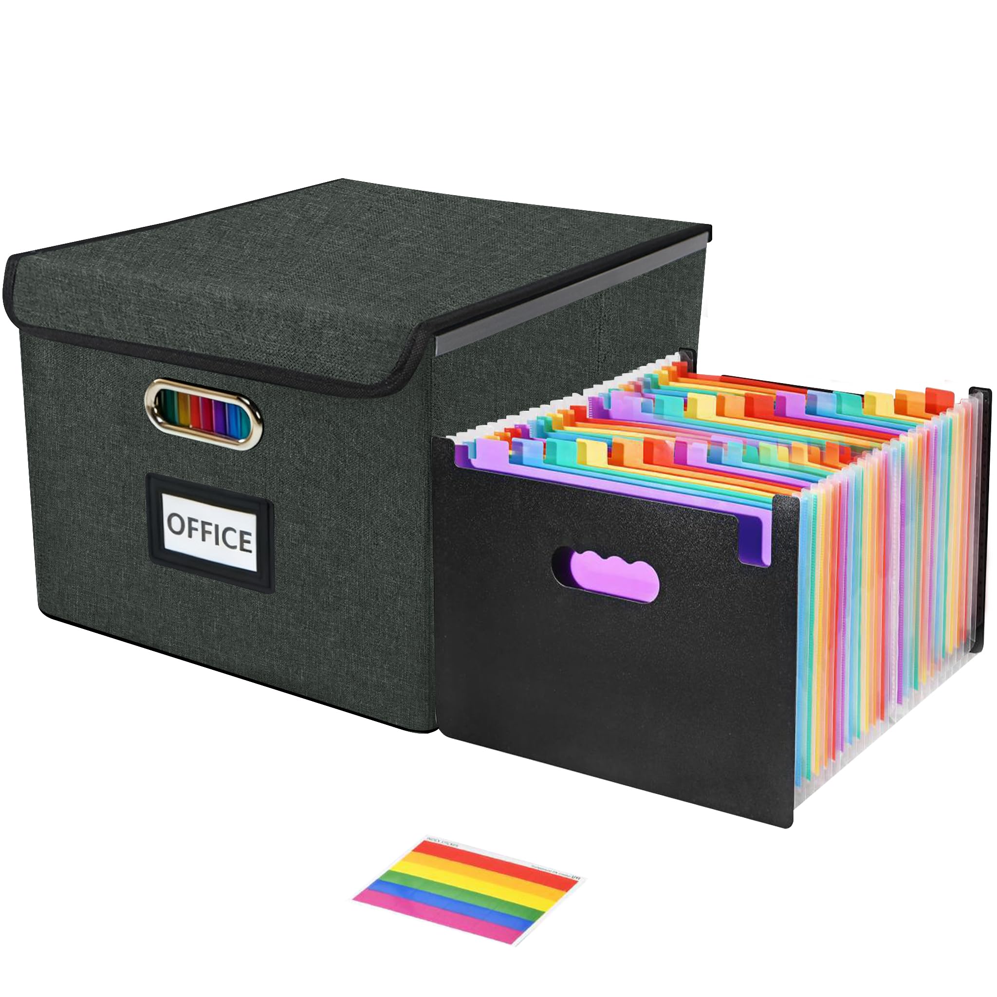 Fuonsyn File Organizer Box with 25-Pocket Accordion Folder & Protective Lid | Da