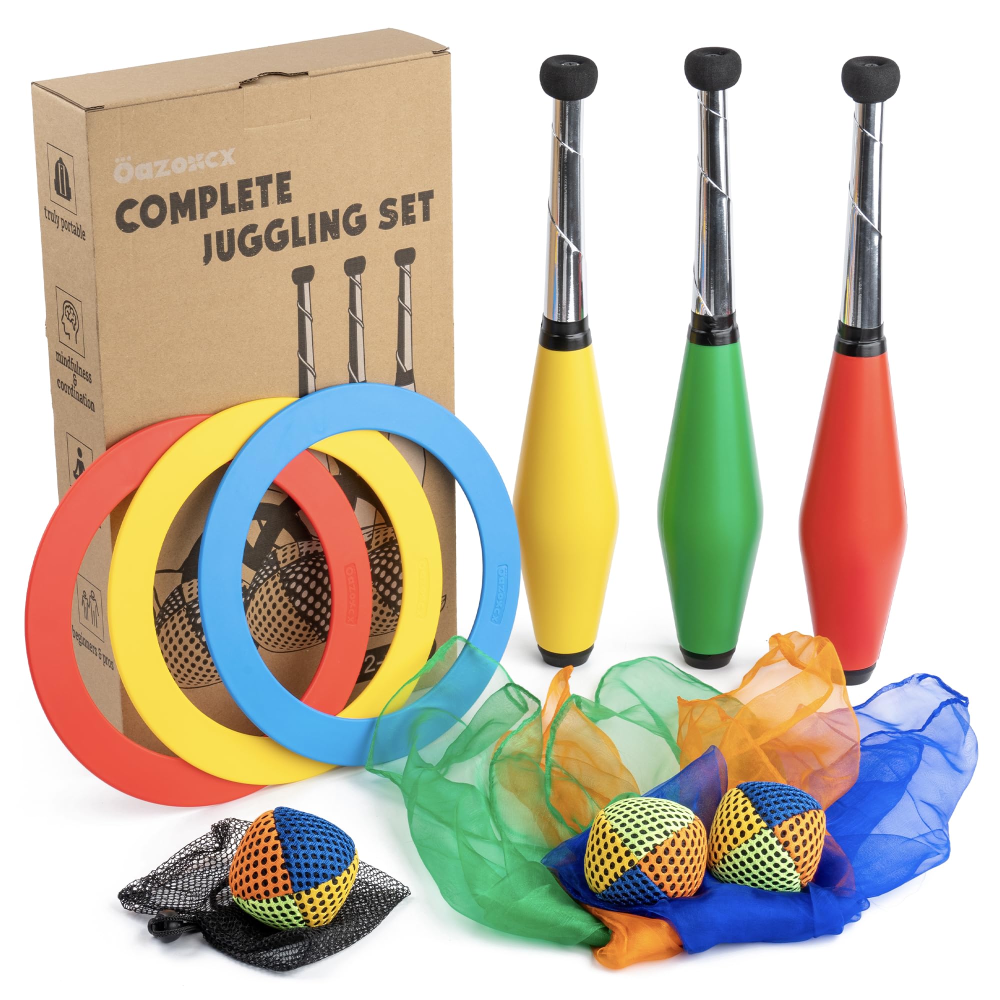 oazoxcx Juggling Kit for Beginners Complete Set –Juggling Balls, Scarves, Rings 