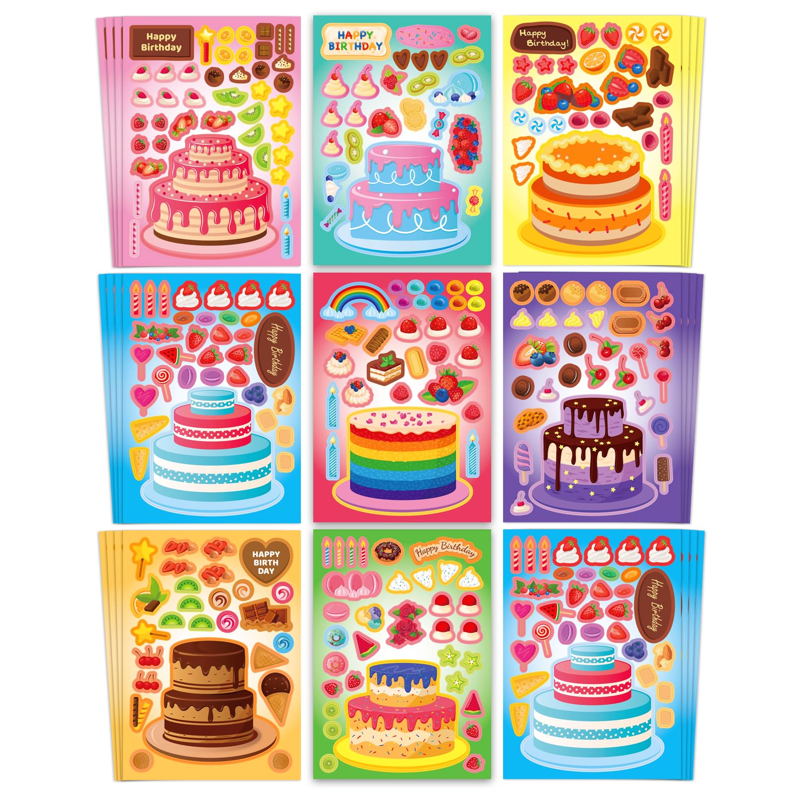 32 Sheets Birthday Cake Stickers for Kids
