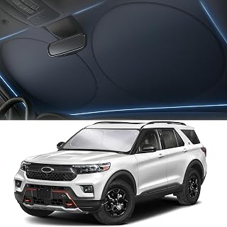 Autovir Windshield Sun Shade, Foldable Car Window Shades, 280T Visor Shade | 280T Thickened Reflective Fabric Blocks UV & Heat, Foldable Design, Storage Bag Incl., Fits Sedans, SUVs & Trucks, 64x32