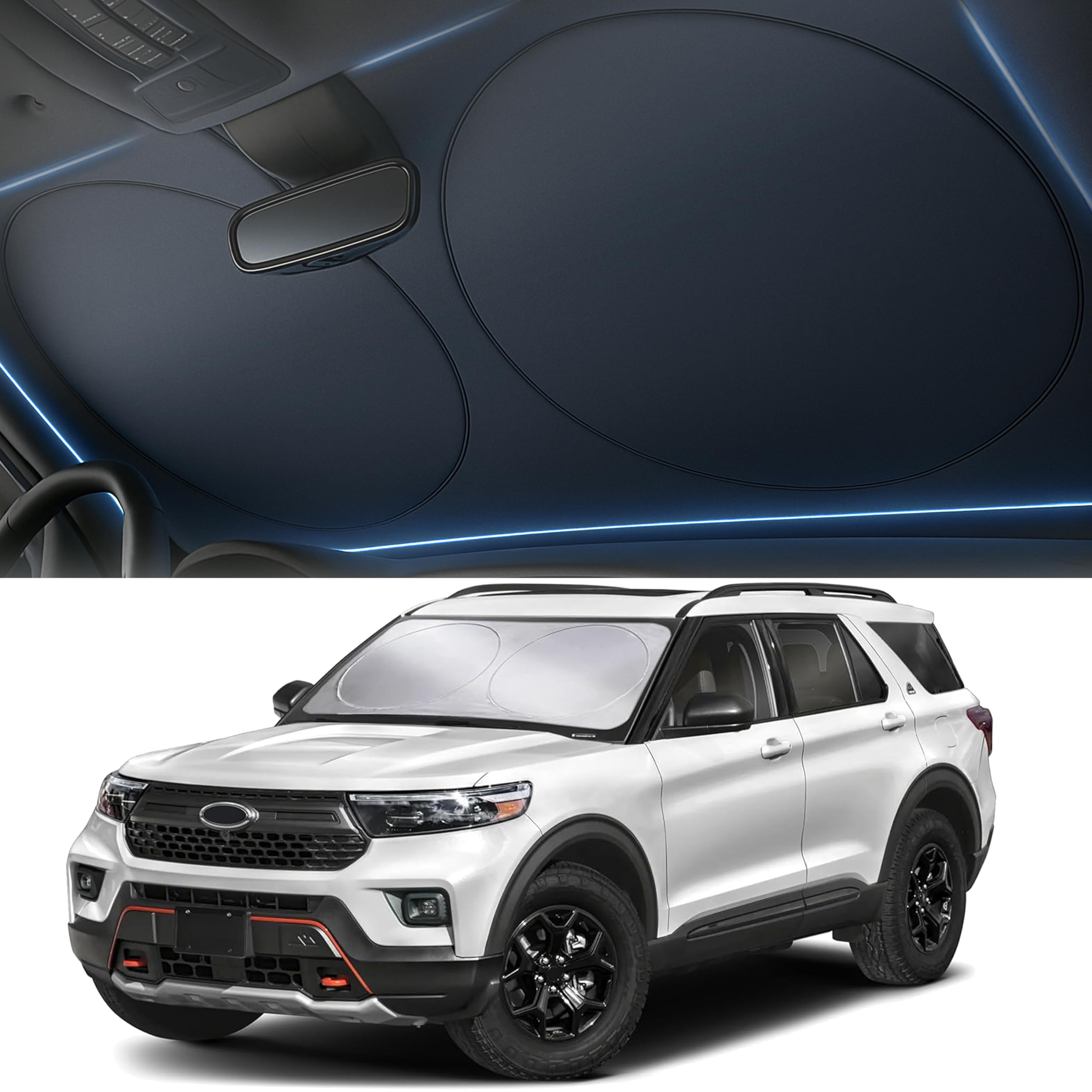 Autovir Windshield Sun Shade, Foldable Car Window Shades, 280T Visor Shade | 280