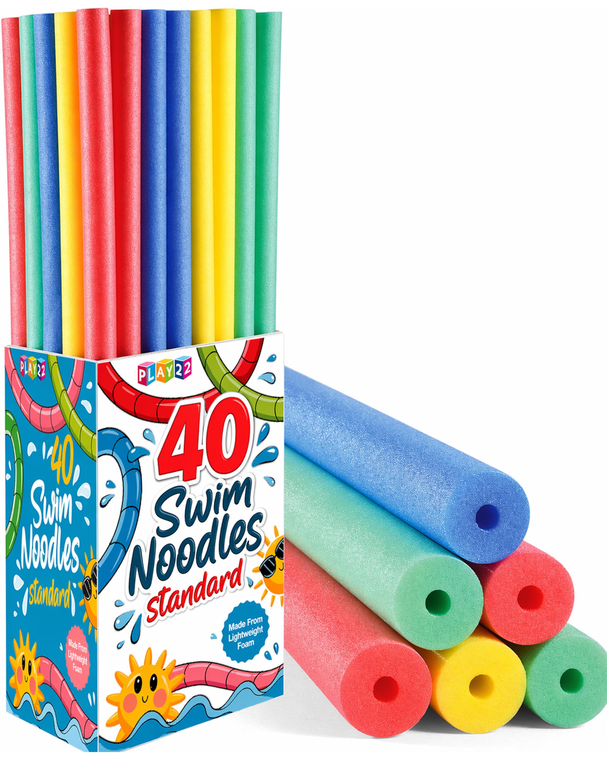 Play22 Bulk 40 Pack Pool Noodles - Extra Dense Foam Swim Noodle | First-Class Fo