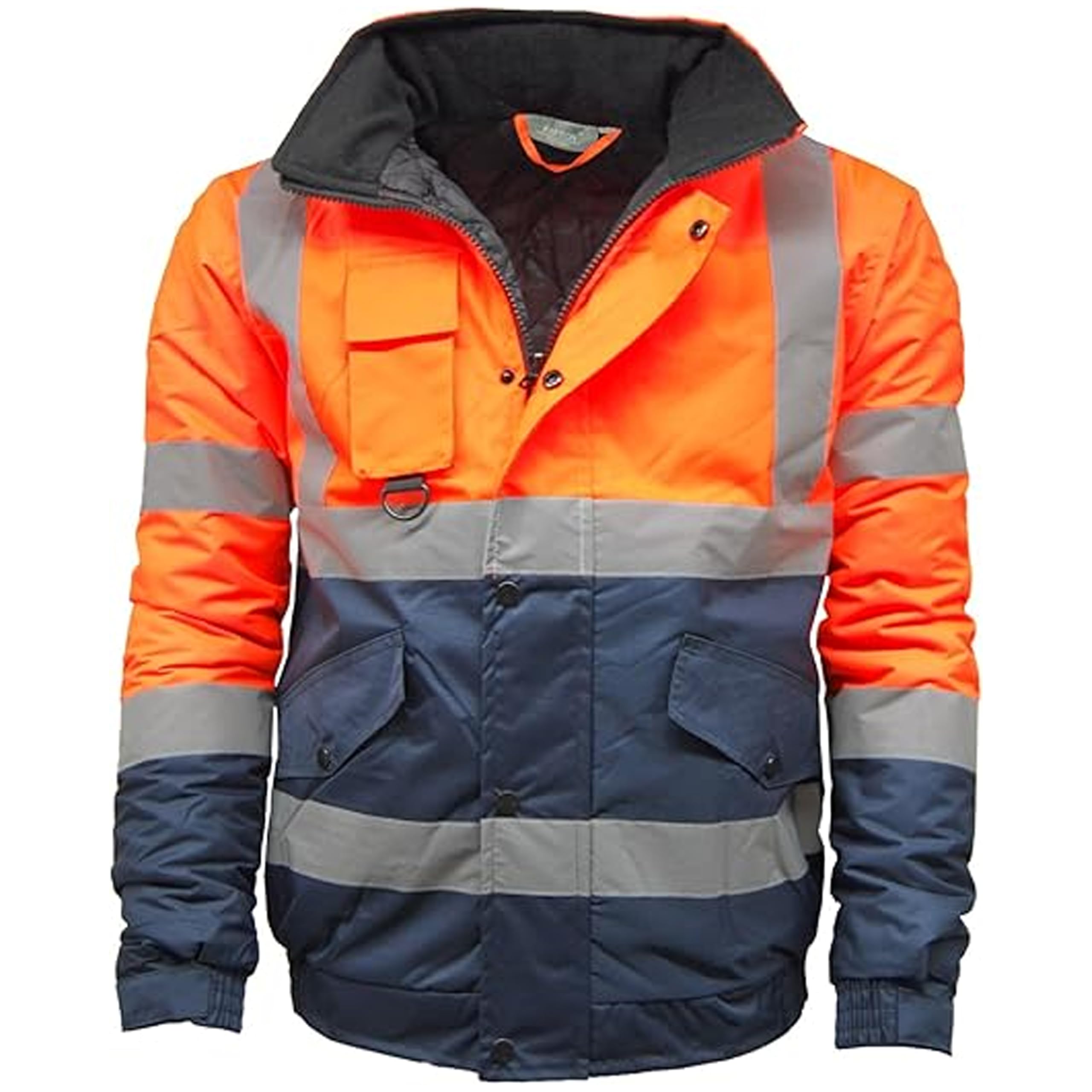 Hi Vis Viz Bomber Jacket High Visibility Workwear Two Tone Safety Security Hoode