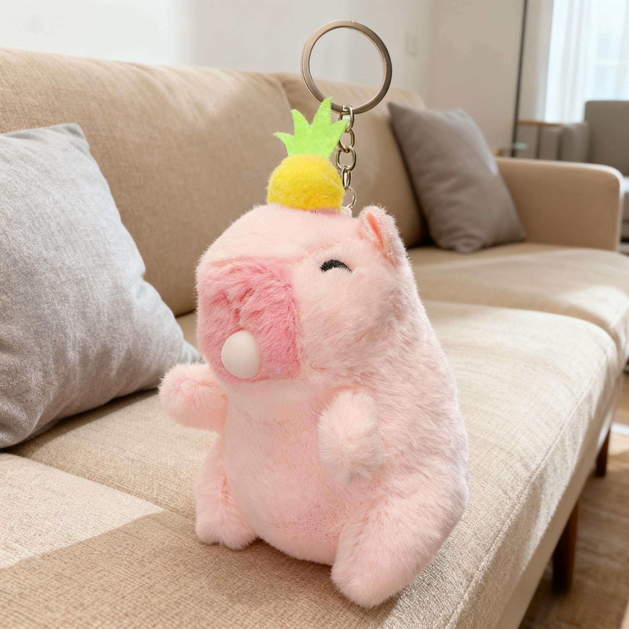 Capibara Pendant Key Ring Plush Bag Hanging Ornament Cute Capira Keychain Deskto