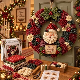 3D Fabric Poke Wreath DIY Kit for Adults, Christmas Wreath DIY Kits (G*) | Poke Art Kits for Adults, Beginner-Friendly Holiday Wreath Making Kit &amp; Door Decor, Christmas Decorations