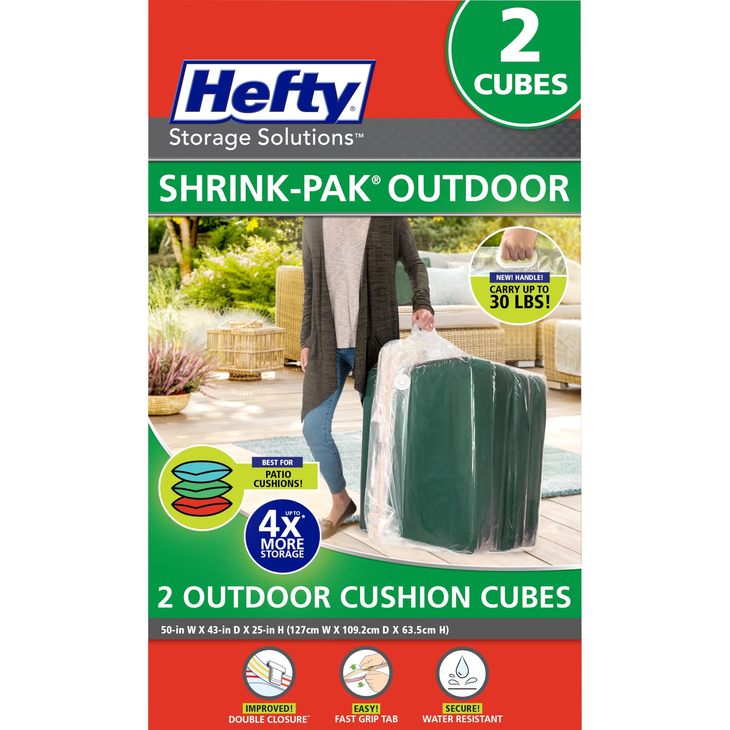 Shrink-Pak Hefty Outdoor Cushion Storage Cube 2-Pack | Patio Cushion Storage Bag