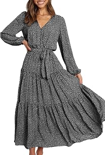PRETTYGARDEN Womens Long Sleeve Boho Floral Wrap Maxi Dress