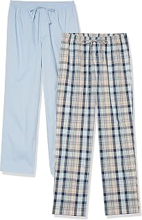 Amazon Essentials 2 Pack Men's Relaxed Fit Cotton Poplin Long Pyjama Bottoms Sleepwear Lounge Pants