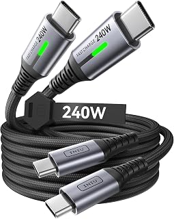 INIU 240W USB C to USB C Cable, [6.6ft+6.6ft] Fast Charging Type C Cord | Nylon Braided, Fast Charging, LED Indicator, USB-C Data Transfer, for iPhone 18 17 16 Pro, MacBook Pro, iPad, Samsung S26 etc