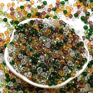 820pcs/60g Mixed Color Faceted Glass Rondelle Flat Loose Beads for DIY Crafts Bracelets Necklace Earrings Jewelry Making Supplies 4x3mm Olive Green