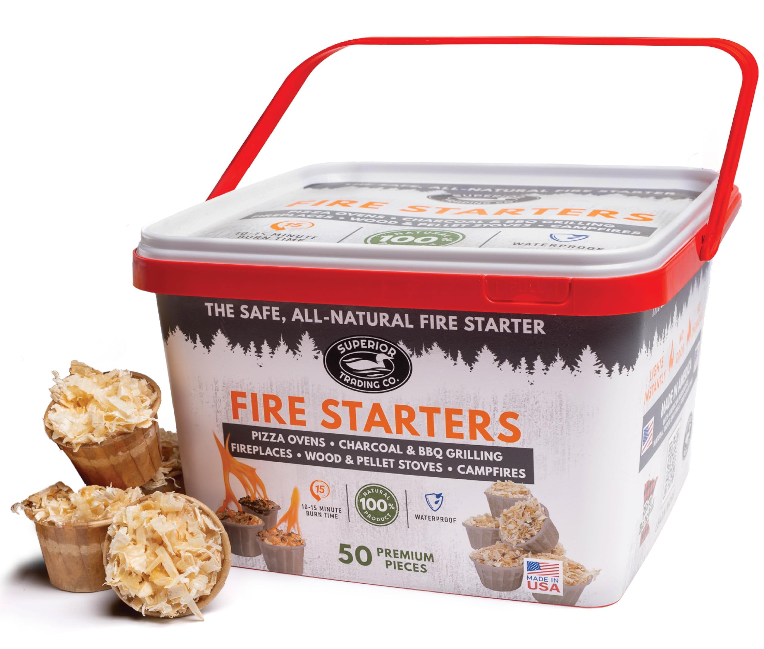 Superior Trading Fire Starter Pods in Plastic Bucket - Fire Starters for Campfir