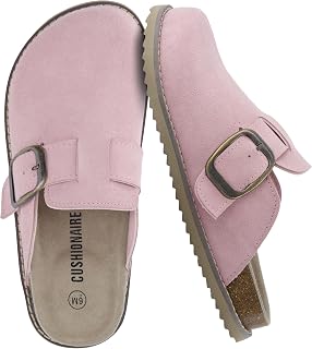 CUSHIONAIRE Women's Blain Genuine Suede Slip-On Clogs with + Memory Foam & Chic Buckle Mule - Comfortable, Non-Slip, Wide Widths Available, Light Pink, 9