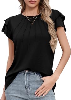 Missufe Women Short Sleeve Basic Ruffle Pleated Loose Elegant Casual Summer Tops 2025 Fashion Clothes