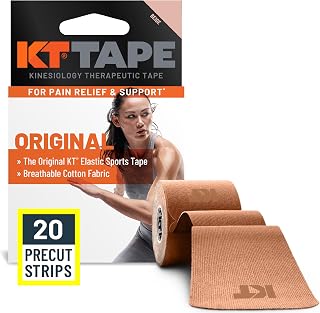 KT Tape, Original Cotton, Elastic Kinesiology Tape, Everyday Muscle and Joint Support, Daily Pain Relief, 20 Count, 10” Precut Strips, Beige