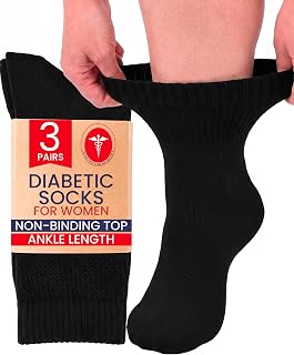 Hugh Ugoli Women's Diabetic Ankle Socks, Bamboo, 3 Pairs, Loose Fit, Soft | Seamless Toe, Wide Stretchy, Non-Binding Top, Breatheable, Arch Support, Moisture Wicking, Wide Calf, Edema, Neuropathy