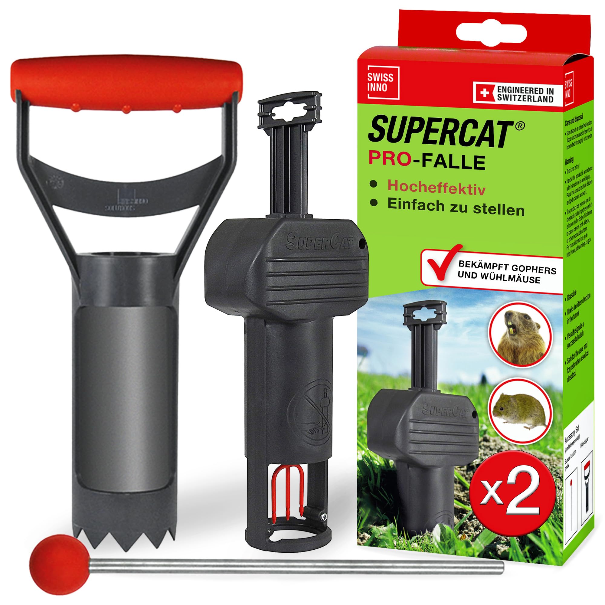 Swissinno Pro SuperCat Vole Trap - Set of 2 Traps with Accessories | Efficient i