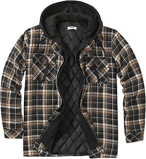 COOFANDY Men's Flannel Shirt Jacket Warm Quilted Lined Hooded Long Sleeve Plaid Shirt Jackets