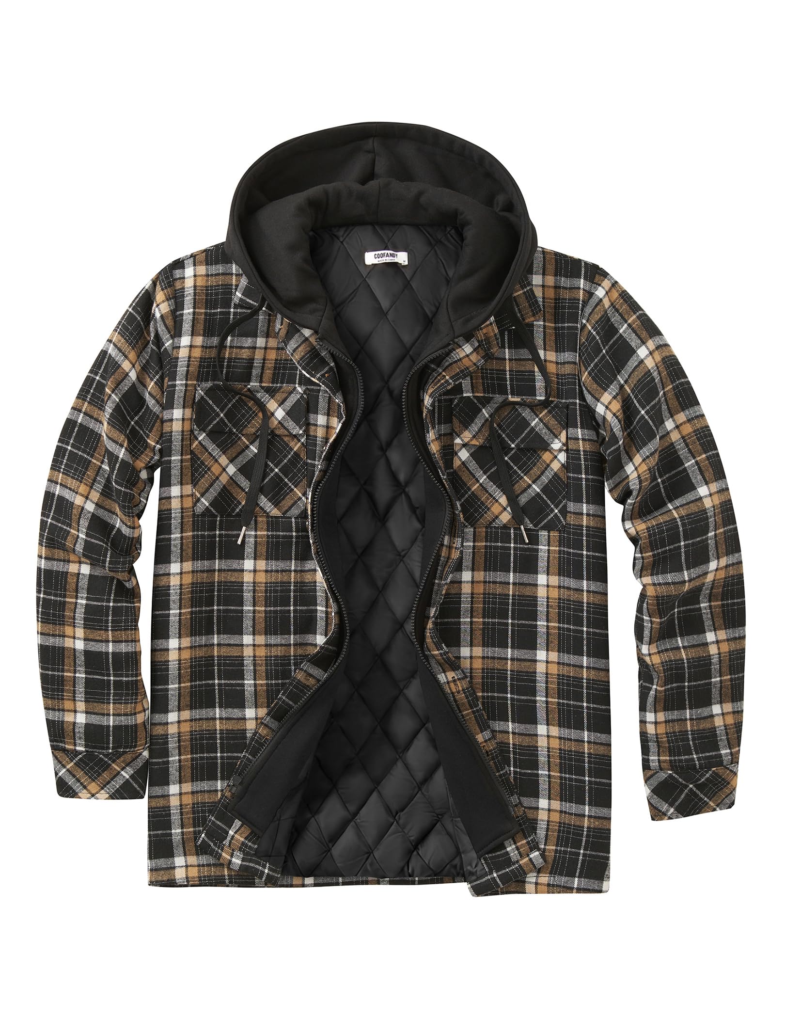 COOFANDY Men's Flannel Shirt Jacket Warm Quilted Lined Hooded Long Sleeve Plaid 