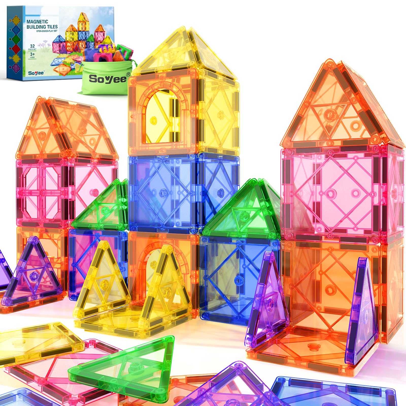 Magnetic Tiles Toddler Toys Magnetic Building Blocks for Kids Ages 3-12 STEM Edu
