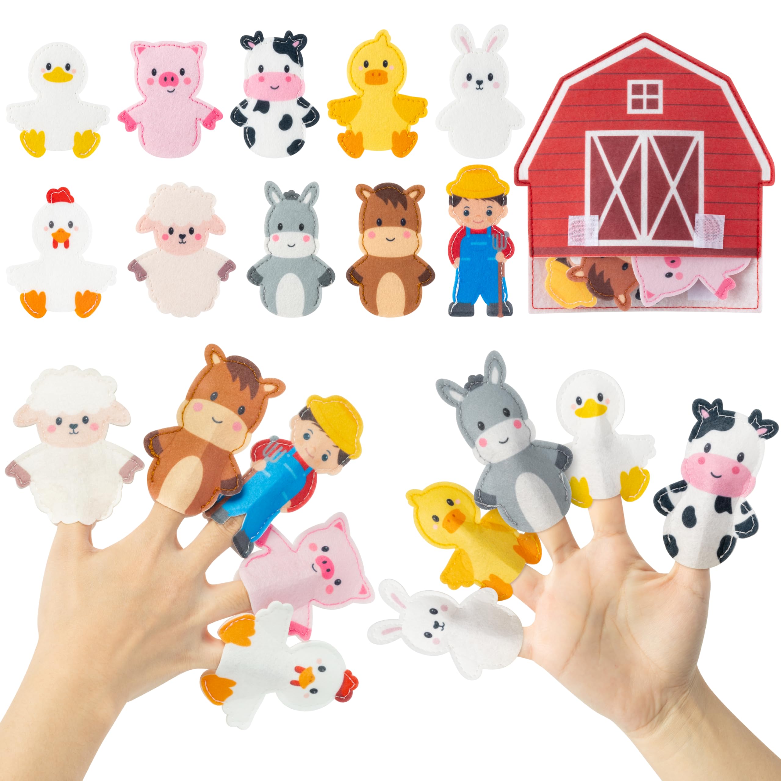 COcnny Farm Animal Finger Puppets - 11pcs Farm Felt Finger Puppet with Barn Bag 