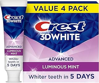 Crest 3D White Advanced Toothpaste, Luminous Mint, 3.7 oz (Pack of 4), Whiter Teeth in 5 Days, Enamel Safe Fluoride Toothpaste for Cavity Protection and Stain Removal