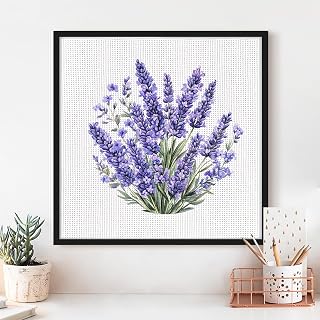 Lavender Cross Stitch Kit - Cute Flower Series | DIY Embroidery Kit for Beginners with 11CT Fabric and Vivid Threads, DIY Conscious Gift for Home Decoration