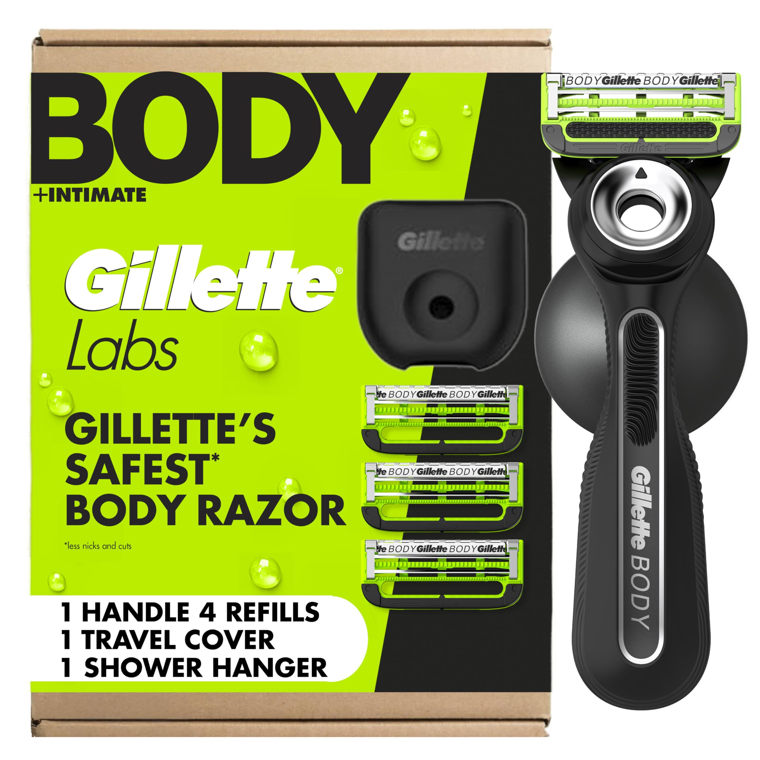 Gillette Labs Body + Intimate Razor For Men, Handle + 4 Blade Refills, Travel Co