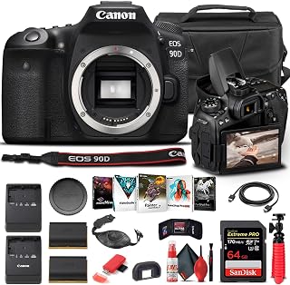 Canon EOS 90D DSLR Camera (Body Only) (3616C002), 64GB Memory Card, Case, Corel Photo Software, LPE6 Battery, Charger, Card Reader, HDMI Cable, Deluxe Cleaning Set + More (Renewed)